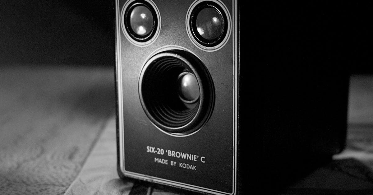 Close-up of a vintage Kodak Six-20 Brownie C box camera in black and white.