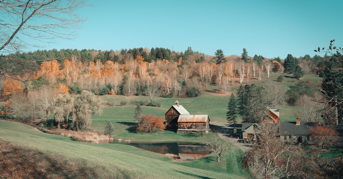 Captivating autumn landscape featuring a classic farmhouse and barn in the rural countryside of Woodstock, Vermont.