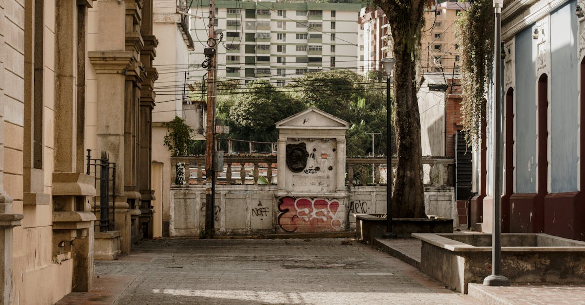 Quiet urban alley in Mérida, Venezuela, with historic architecture and lush greenery.