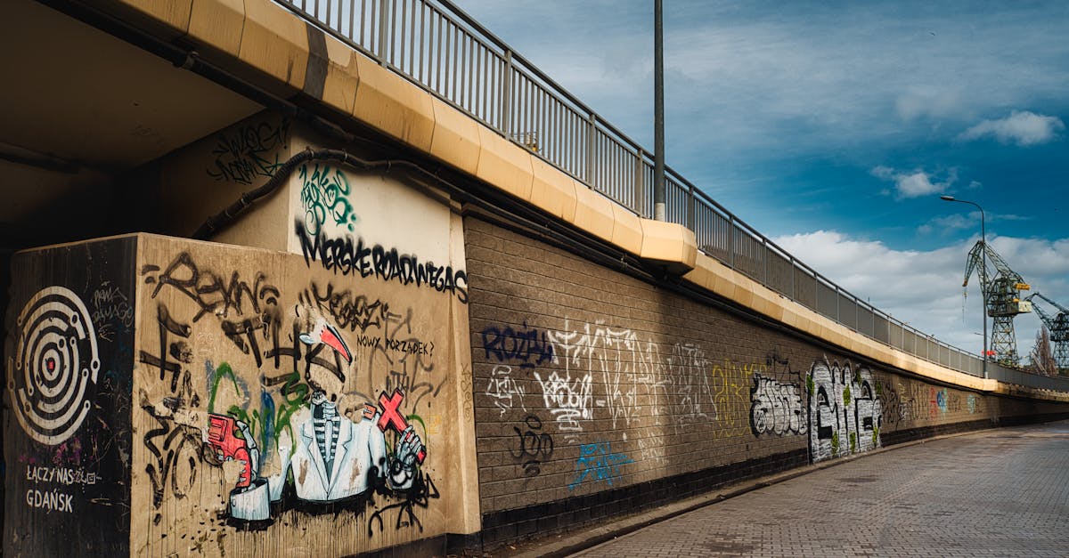 Vibrant graffiti on a concrete wall under a street bridge, illustrating urban culture.
