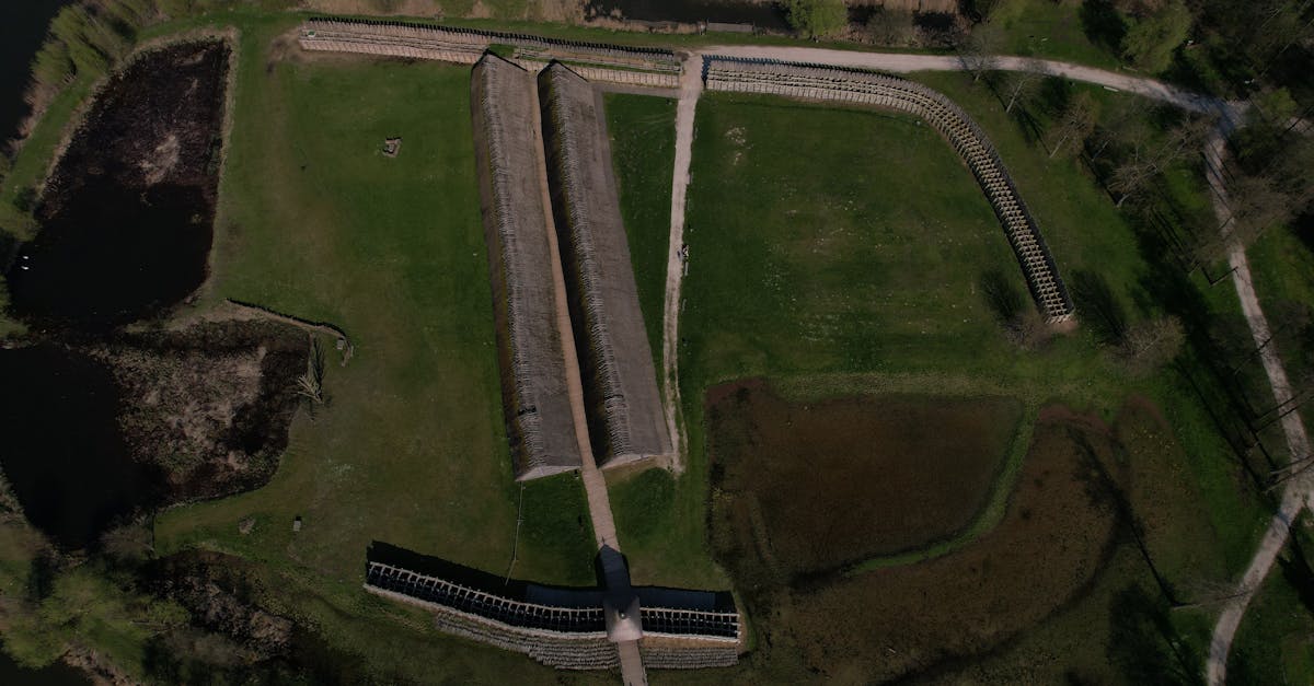 High-angle aerial view of Biskupin, showcasing ancient settlement layout.