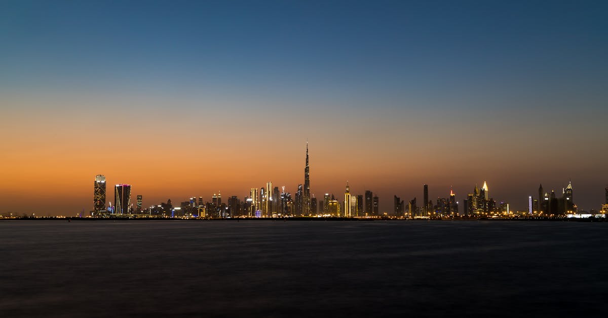 Stunning view of Dubai's skyline at twilight featuring the iconic Burj Khalifa.