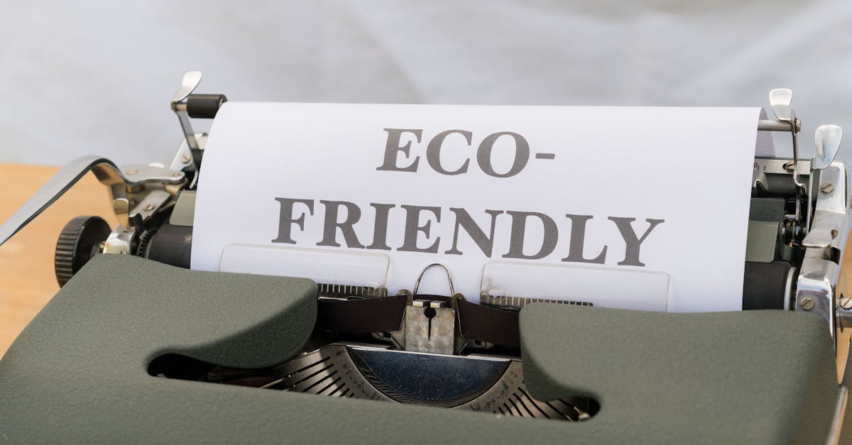 Typewriter printing 'Eco-Friendly' on paper, promoting sustainability.