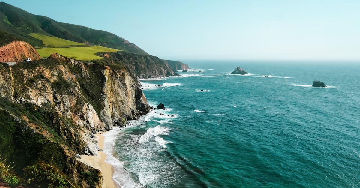 Breathtaking view of Big Sur's rugged coastline with cliffs and waves in California, USA.