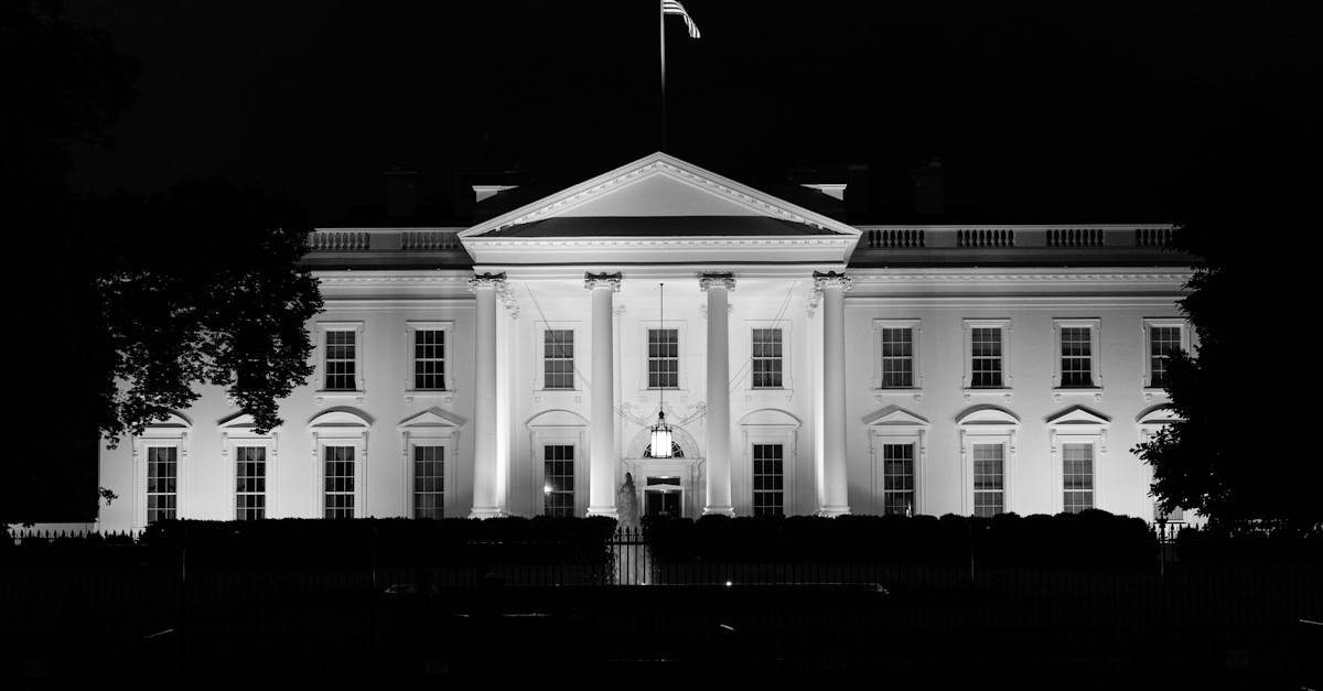 The iconic White House illuminated at night, Washington, D.C., USA.
