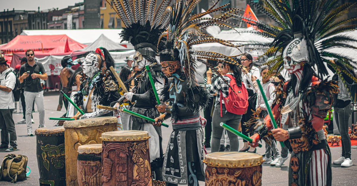 Traditional dancers in elaborate costumes perform in Mexico City, showcasing vibrant cultural heritage.