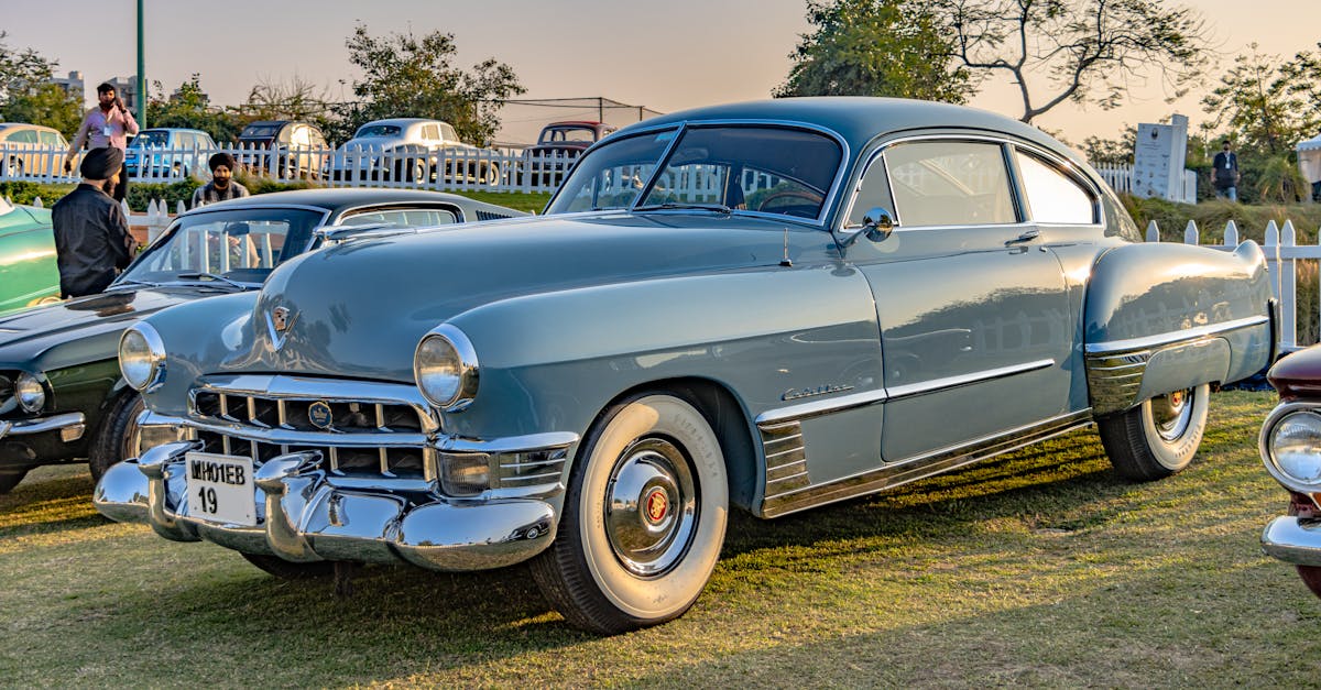 Classic 1950 Cadillac Series 62 Coupe displayed at an outdoor car event in Gurugram, India.