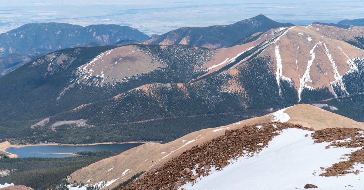 Snow-capped mountains and alpine scenery from Pikes Peak, Colorado.