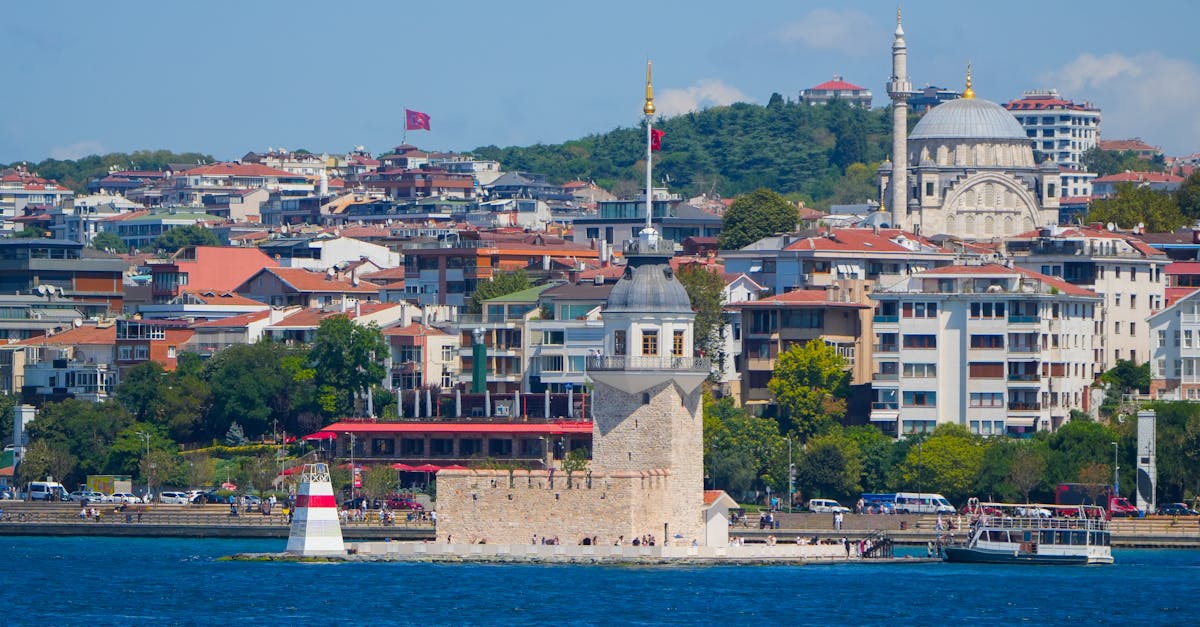 Beautiful view of the Maiden's Tower with Istanbul cityscape in the background.