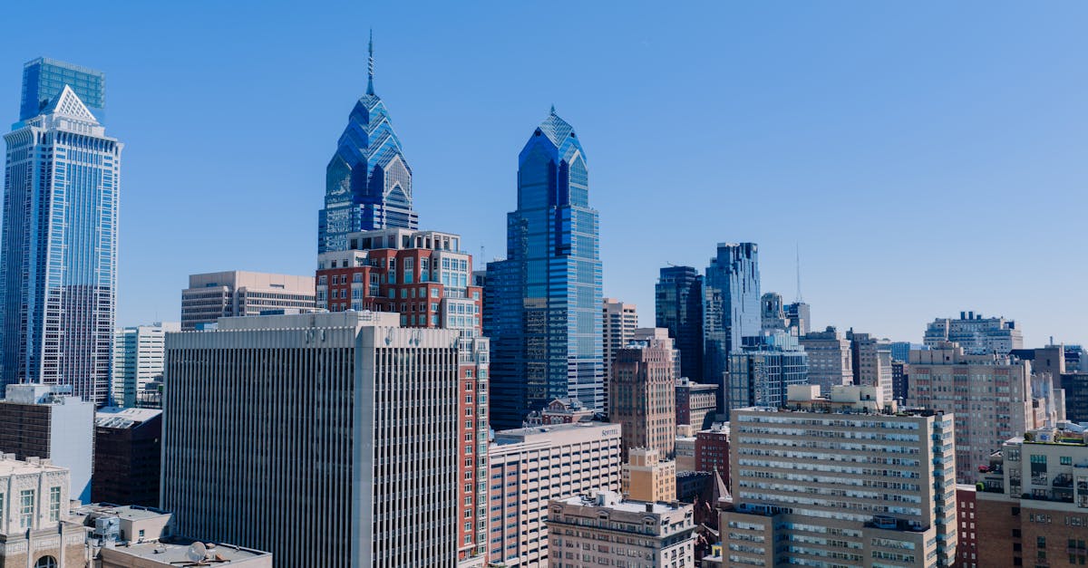 Aerial view of Philadelphia's skyline showcasing iconic skyscrapers on a clear day.
