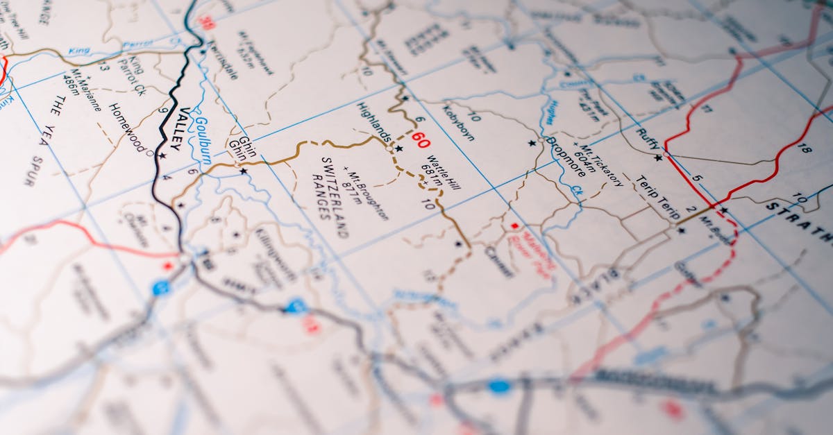 Close-up of a detailed road map highlighting highways and routes.